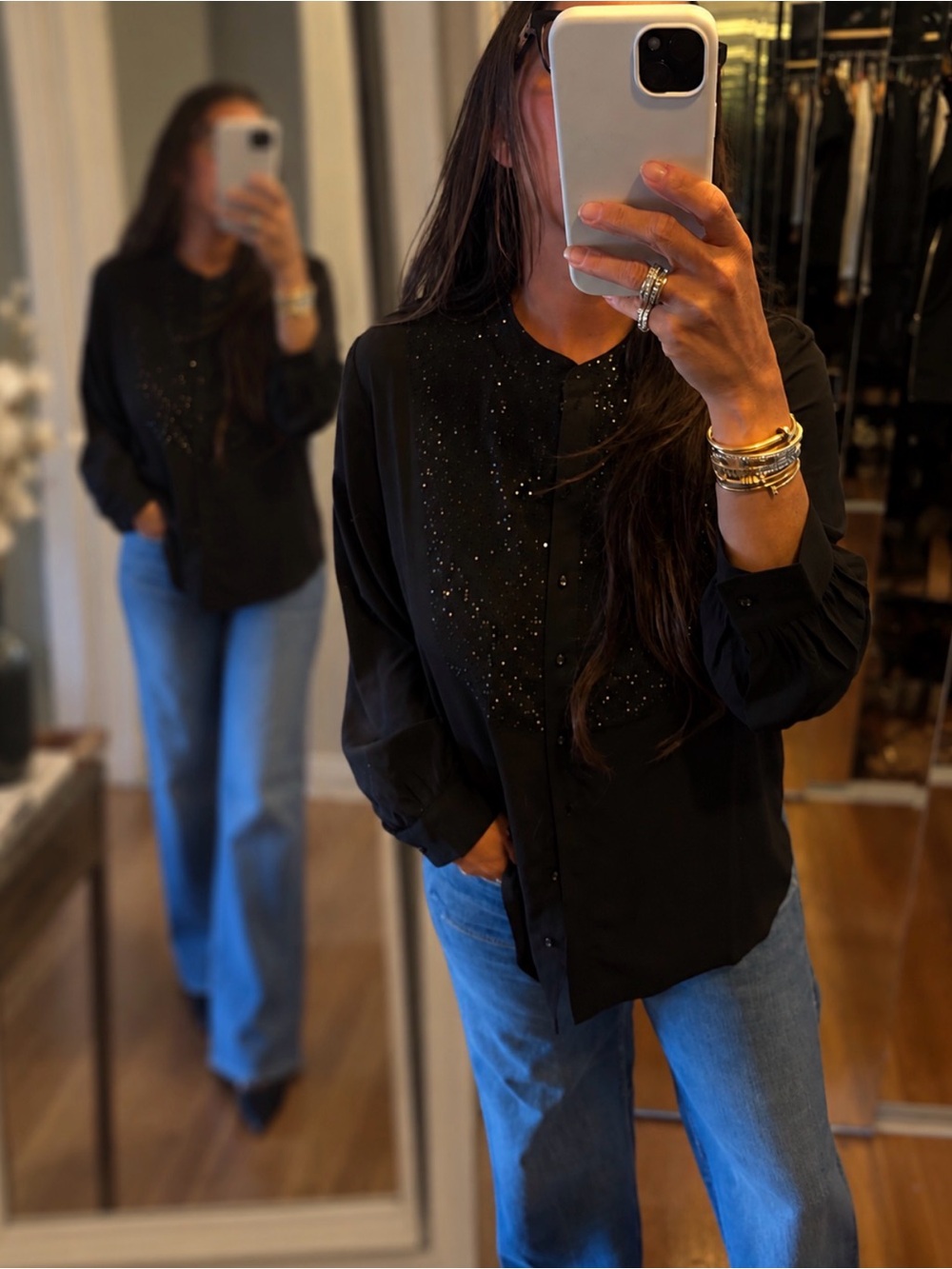 Ranna Gill Black Embellished Button-Down Shirt